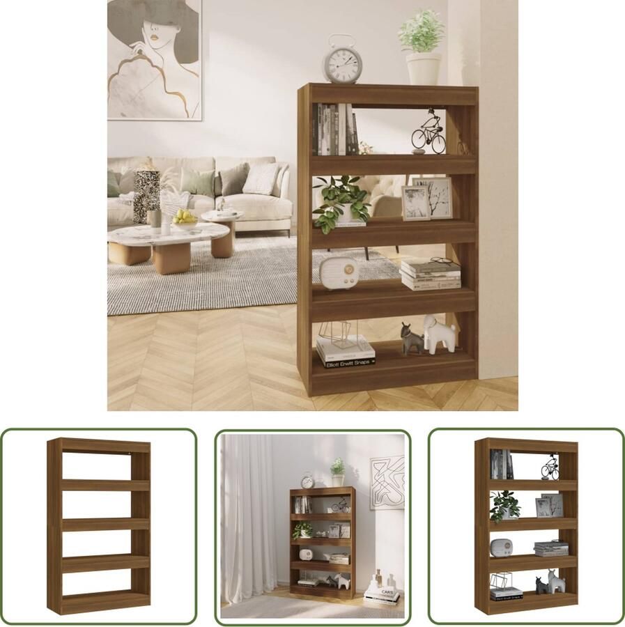 The Living Store Boekenkast kamerscherm 80x30x135 cm bewerkt hout bruin eiken Boekenkast Boekenplank Houtsoort Bruine Eiken Woonkamerdecoratie - Foto 2
