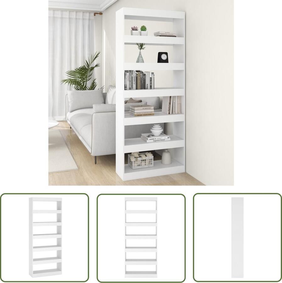 The Living Store Boekenkast Wit 80 x 30 x 198 cm Houten Halkast Roomdivider Boekenkast Boekenplank Kamerdivider Houtsoort Wit Meubilair - Foto 2