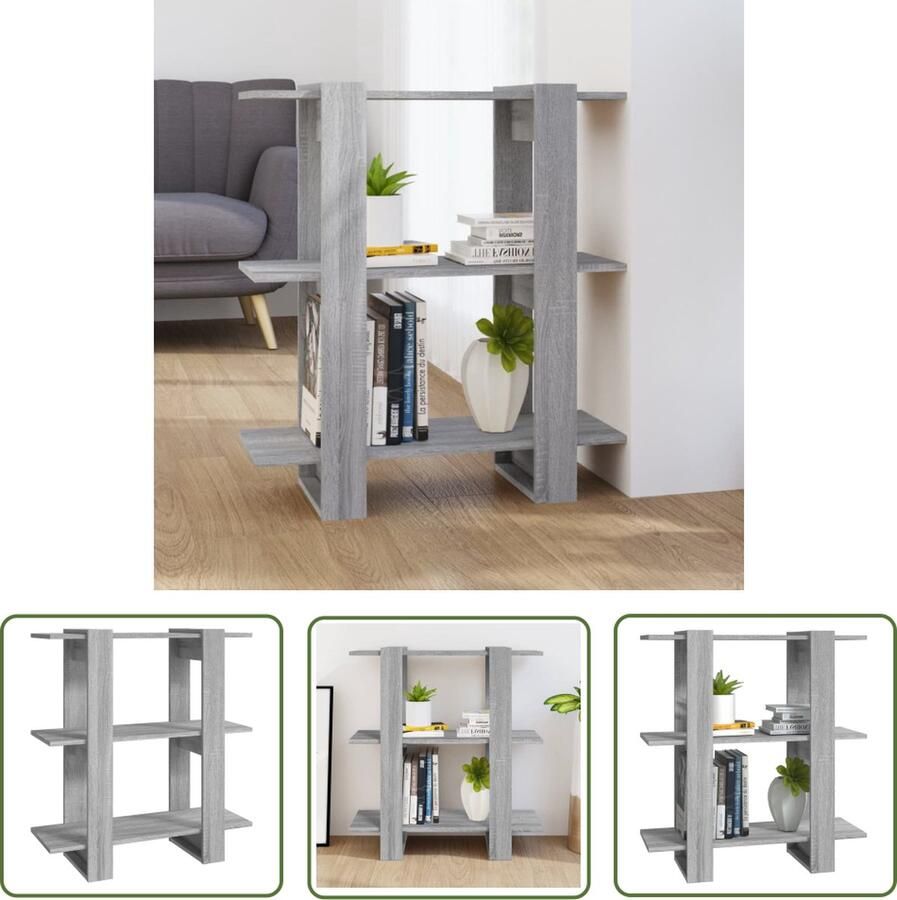 The Living Store Boekenkast kamerscherm 80x30x87 cm grijs sonoma eikenkleurig Boekenkast Boekenplank Grijze Boekenkast Sonoma Eiken Woonkamermeubel - Foto 2