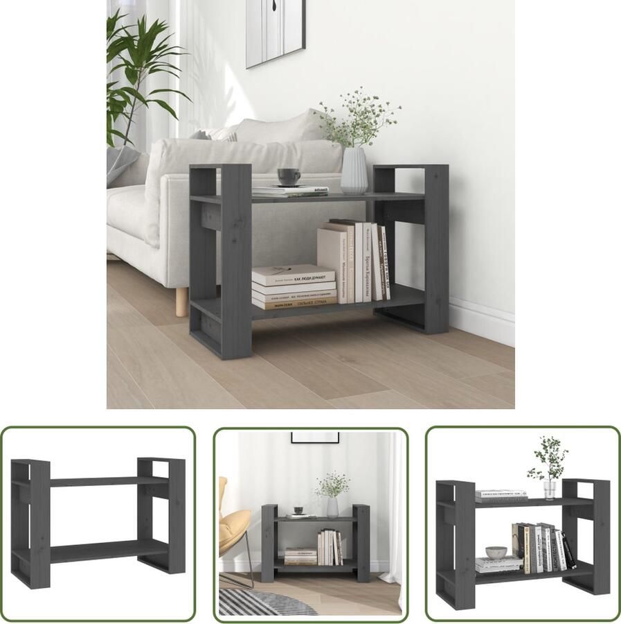 The Living Store Boekenkast kamerscherm 80x35x56 5 cm massief grenenhout grijs Boekenkast Boekenplank Grenoble Hout Houten Boekenkast Vintage Boekenkast - Foto 2