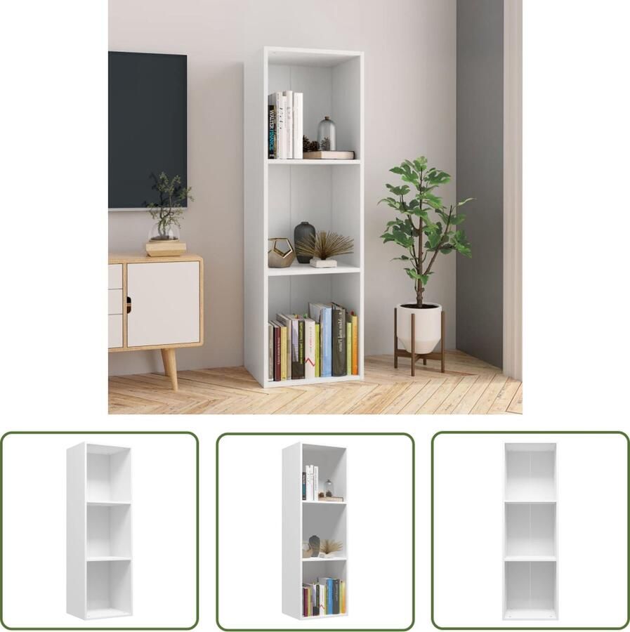 The Living Store Boekenkast tv-meubel 36x30x114 cm bewerkt hout wit Boekenkast Boekenplank Houten Boekenkast Witte Boekenkast Tv-stand - Foto 2