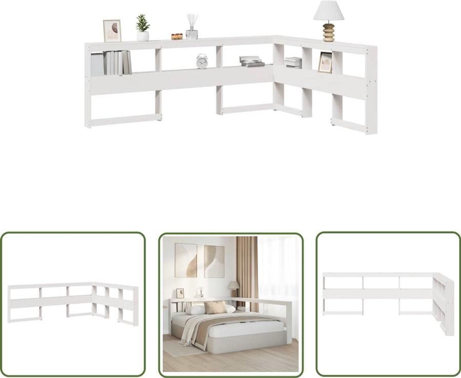 VidaXL Boekenkast Hoofdeinde L-vormig 140 cm massief grenenhout wit Hoofdeinde Boekenkast Boekenplank Slaapkamerdecoratie Houten Hoofdeinde Massief Grenenhout