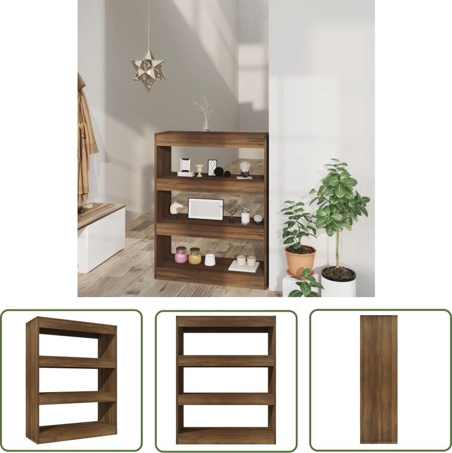 The Living Store Houten Boekenkast Bruineiken 80x30x103 cm Inclusief Montagemateriaal Houten Boekenkast Boekenplank Kamerdivider Bruine Eiken Vintage Boekenkast - Foto 2