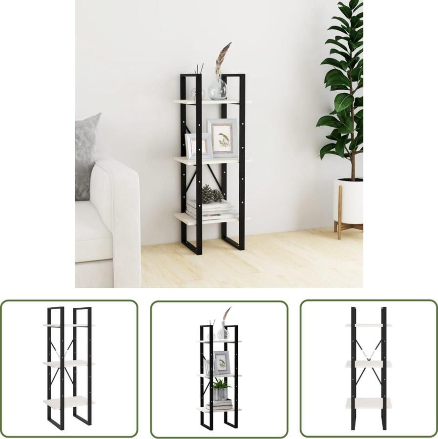 The Living Store Boekenkast met 3 schappen 40x30x105 cm massief grenenhout wit Industriele Boekenkast Boekenplank Hout Boekenkast Witte Boekenkast Vintage Boekenkast - Foto 2