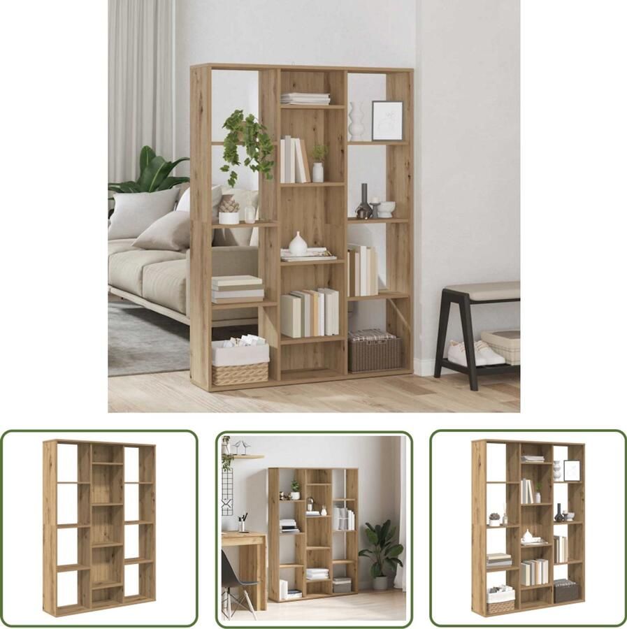 The Living Store Kamerscherm boekenkast 100x24x140 cm bewerkt hout eikenkleurig Kamerscherm Boekenplank Wanddecoratie Opslagoplossing Houten Meubilair