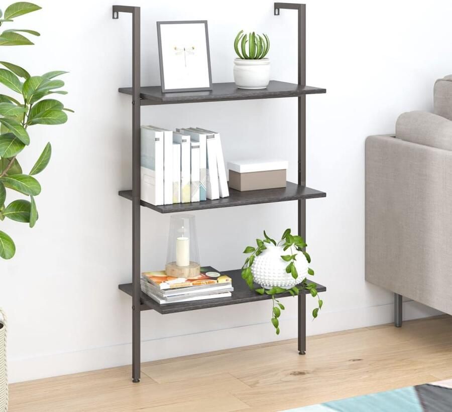 The Living Store Opbergrek 3 schappen 64 x 35 x 120.5 cm Sterke stalen constructie Opbergkast Boekenplank Wandrek Ladderrek Woonaccessoires