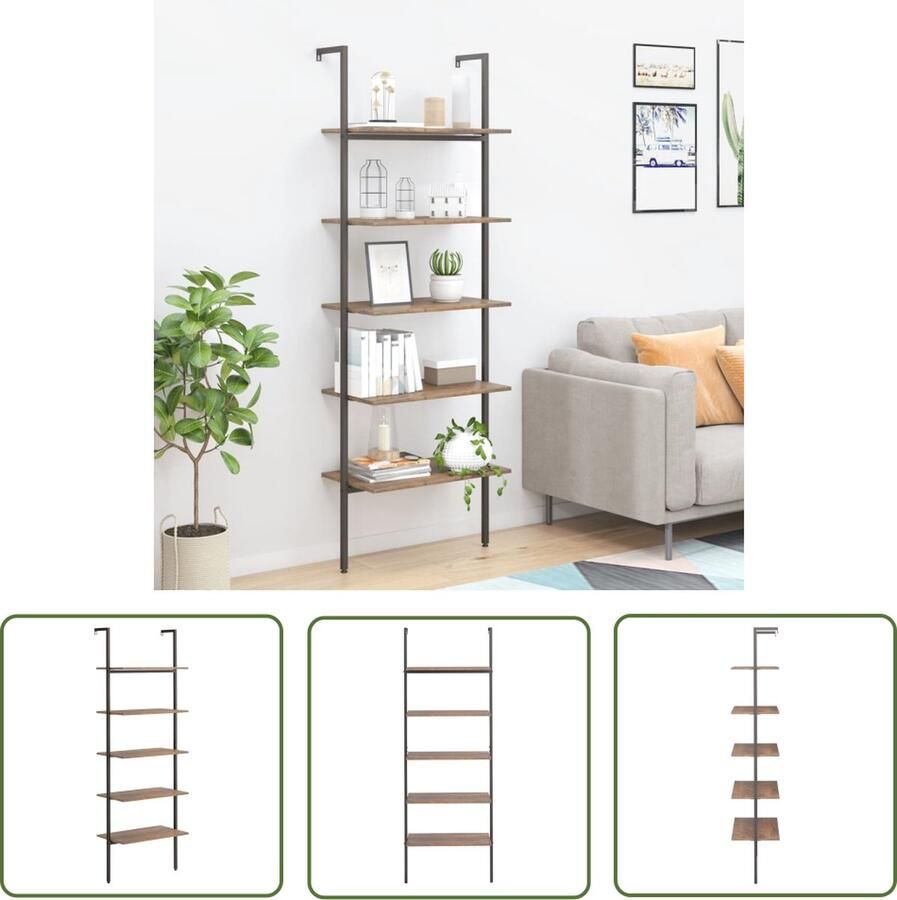 The Living Store Opbergrek 5 schappen 64 x 35 x 185 cm Sterke stalen constructie Opbergruimte Boekenplank Ladderrek Kast Interieurdecoratie - Foto 2