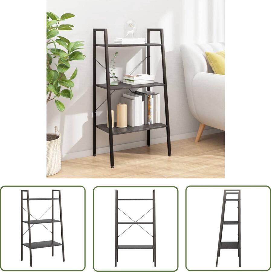 The Living Store Opbergrek 3 lagen 56 x 35 x 108 cm Sterke stalen constructie Opbergruimte Boekenplank Kast Ladderrek Zwarte Kast - Foto 2