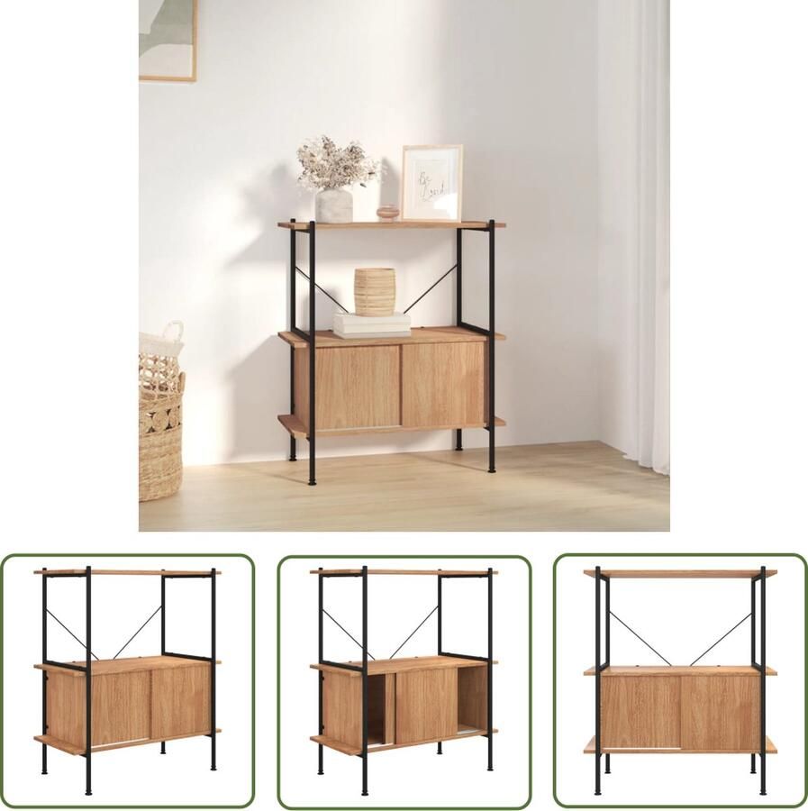 VidaXL Boekenplank Opbergruimte Opbergrek 3-laags met kast 80x40x92 cm staal en bewerkt hout Houten Kast Multifunctionele Kast Livingroom Furniture - Foto 2