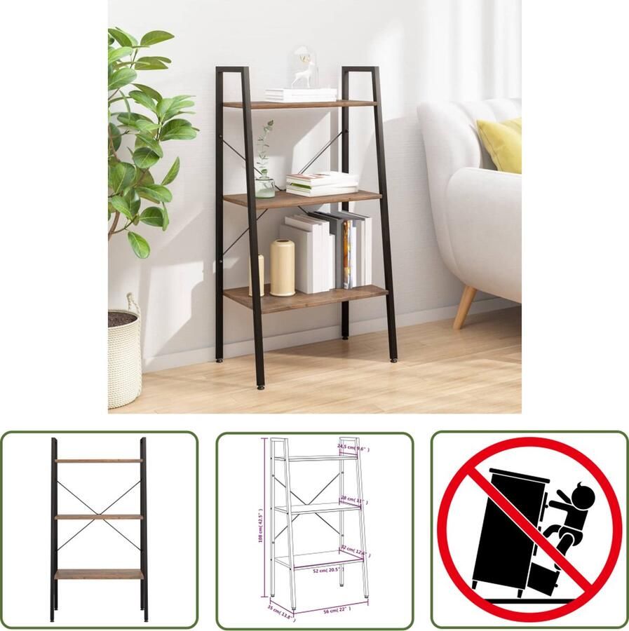 The Living Store Opbergrek 3 lagen 56 x 35 x 108 cm Sterke stalen constructie Opslagkast Boekenplank Woonaccessoires Kastdeurloos Multifunctionele Kast - Foto 2