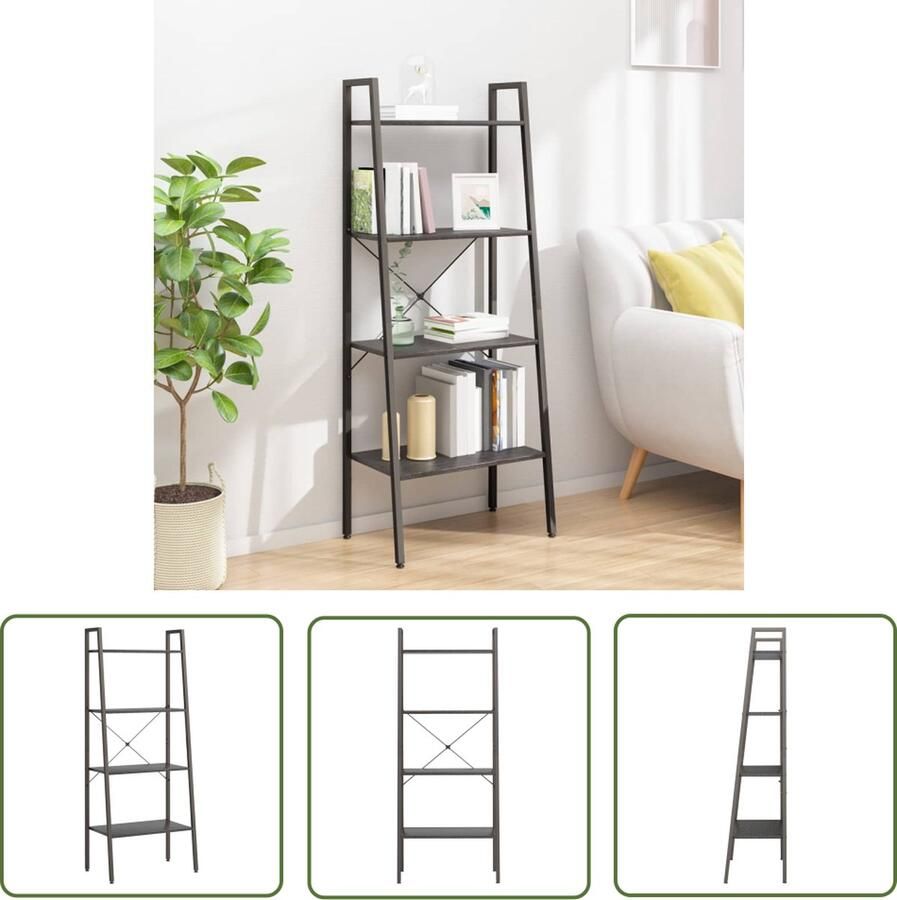 The Living Store Opbergrek 4 schappen 56 x 35 x 140 cm Sterke stalen constructie Opslagkast Boekenplank Kast Zwarte Kast Houten Kast - Foto 2