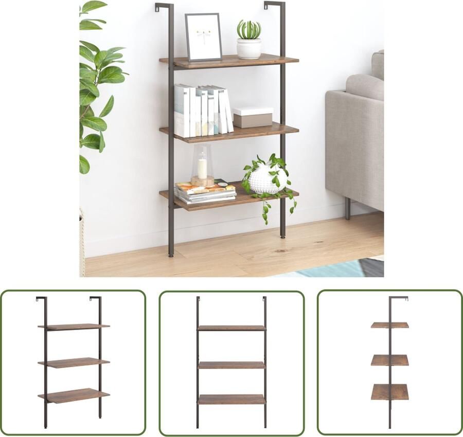 The Living Store Opbergrek 3 schappen 64 x 35 x 120.5 cm Sterke stalen constructie Opslagruimte Boekenplank Houten Kast Staalconstructie Industrieel Design - Foto 2