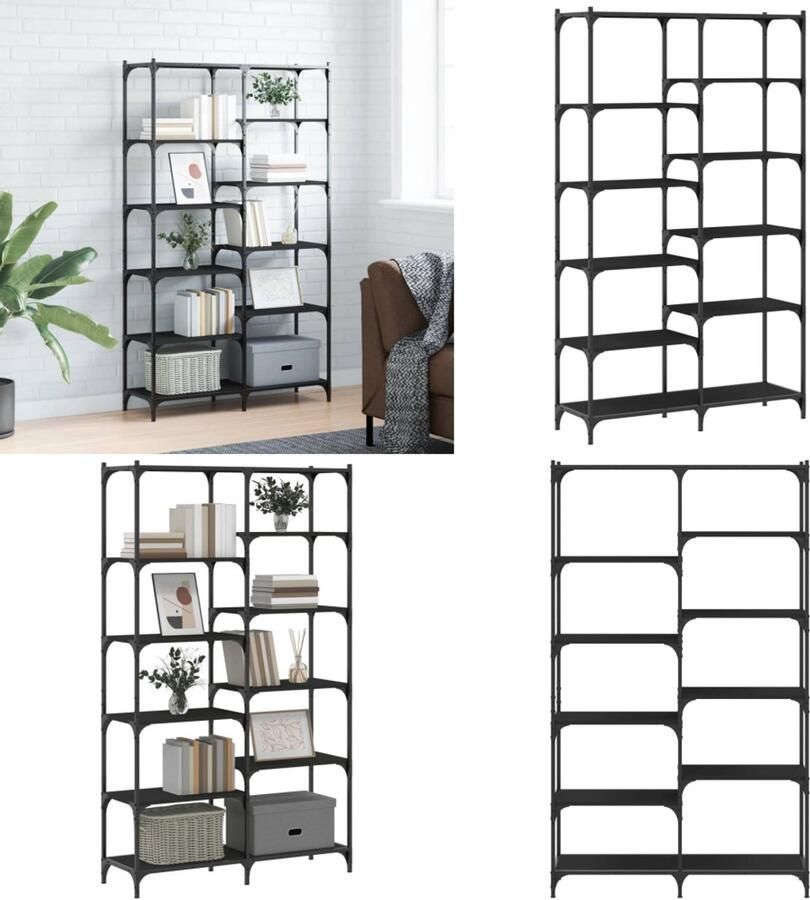 VidaXL Boekenrek 100x32x170 cm bewerkt hout en ijzer zwart Boekenrek Boekenrekken Boekenkast Opbergrek