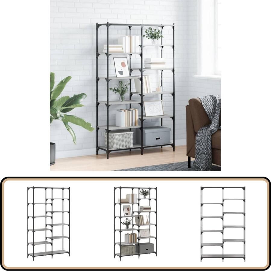 VidaXL Boekenrek 100x32x170 cm Grijs Sonoma Eiken Boekenrek Houten Boekenkast Industrieel Boekenrek Bibliotheek Kast Opbergkast Grijze Boekenkast