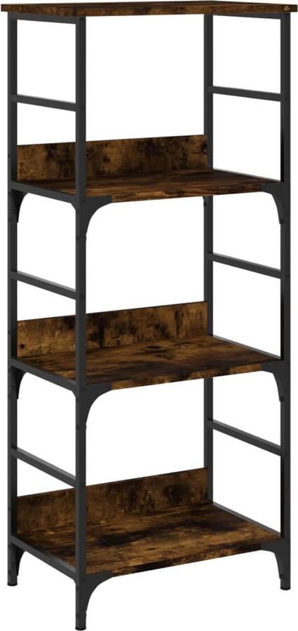 The Living Store Boekenrek Industrieel 50 x 33 x 117.5 cm Gerookt eiken Boekenrek Industrieel Boekenrek Houten Boekenrek Bruine Boekenkast Opbergkast