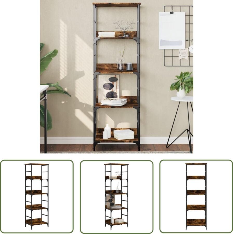 The Living Store Boekenrek 50x33x153 cm bewerkt hout gerookt eikenkleurig Boekenrek Industrieel Boekenrek Houten Boekenrek Bruine Boekenkast Opbergruimte