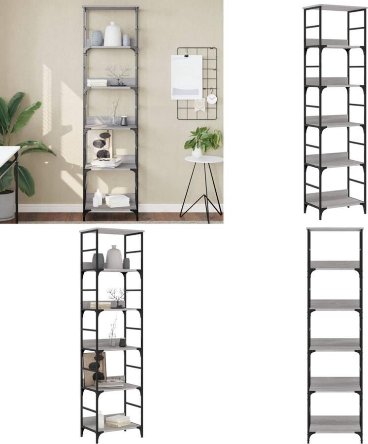 VidaXL Boekenrek 50x33x188 5 cm bewerkt hout grijs sonoma eikenkleurig Boekenkast Boekenkasten Boeken Plank Boekenrek