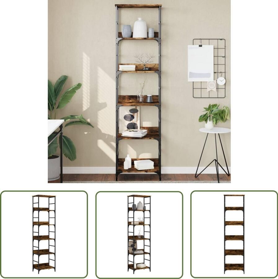 VidaXL Boekenrek 50x33x188 5 cm Gerookt Eiken Boekenrek Industrieel Boekenrek Houten Boekenplank Bibliotheek Kast Opbergkast