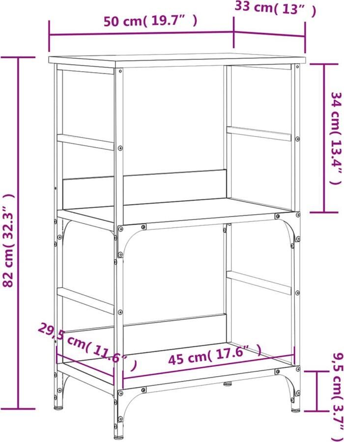 VidaXL Boekenrek 50x33x82 cm Grijs Sonoma Eiken Boekenrek Industrieel Design Houten Boekenplank Opbergruimte Bibliotheek Grijze Boekenkast