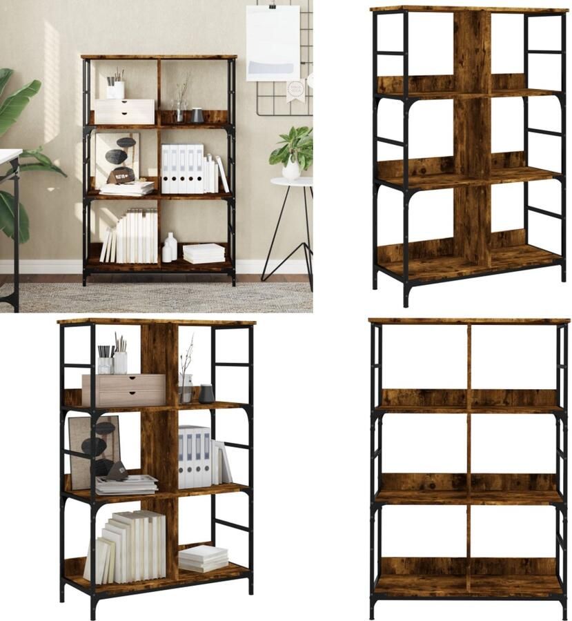 VidaXL Boekenrek 78 5x33x117 5 cm bewerkt hout gerookt eikenkleurig Boekenkast Boekenkasten Boeken Plank Boekenrek