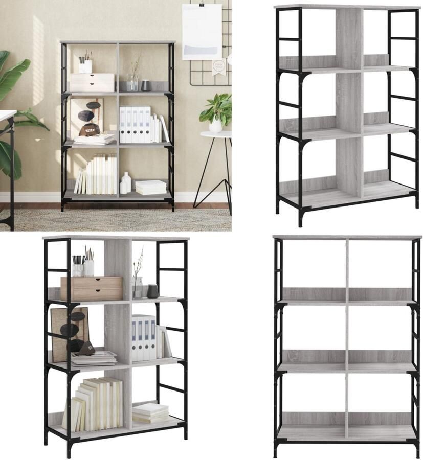 VidaXL Boekenrek 78 5x33x117 5 cm bewerkt hout grijs sonoma eikenkleur Boekenkast Boekenkasten Boeken Plank Boekenrek