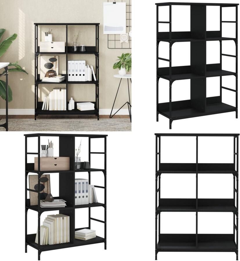 VidaXL Boekenrek 78 5x33x117 5 cm bewerkt hout zwart Boekenkast Boekenkasten Boeken Plank Boekenrek