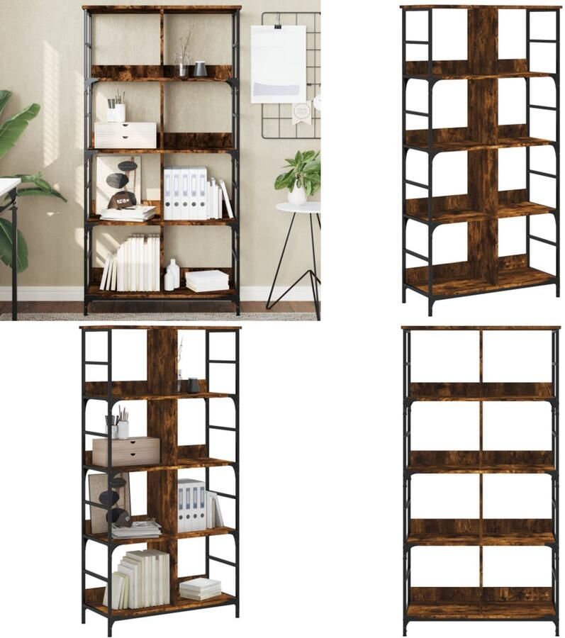 VidaXL Boekenrek 78 5x33x153 cm bewerkt hout gerookt eikenkleurig Boekenkast Boekenkasten Boeken Plank Boekenrek