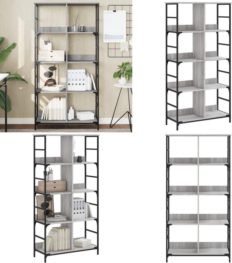 VidaXL Boekenrek 78 5x33x153 cm bewerkt hout grijs sonoma eikenkleur Boekenkast Boekenkasten Boeken Plank Boekenrek