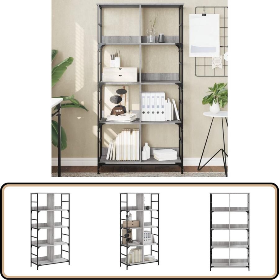 VidaXL Boekenrek 78 5x33x153 cm Grijs Sonoma Eikenkleur Boekenrek Industrieel Boekenrek Houten Boekenrek Grijze Boekenkast Bibliotheek Bergruimte