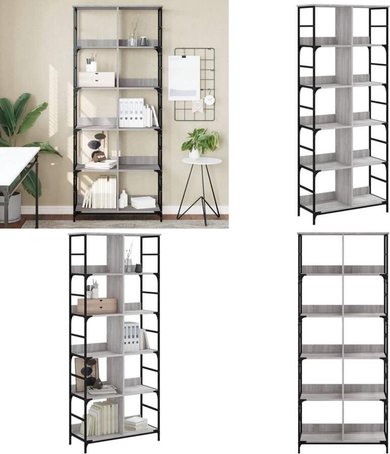 VidaXL Boekenrek 78 5x33x188 5 cm bewerkt hout grijs sonoma eikenkleur Boekenkast Boekenkasten Boeken Plank Boekenrek