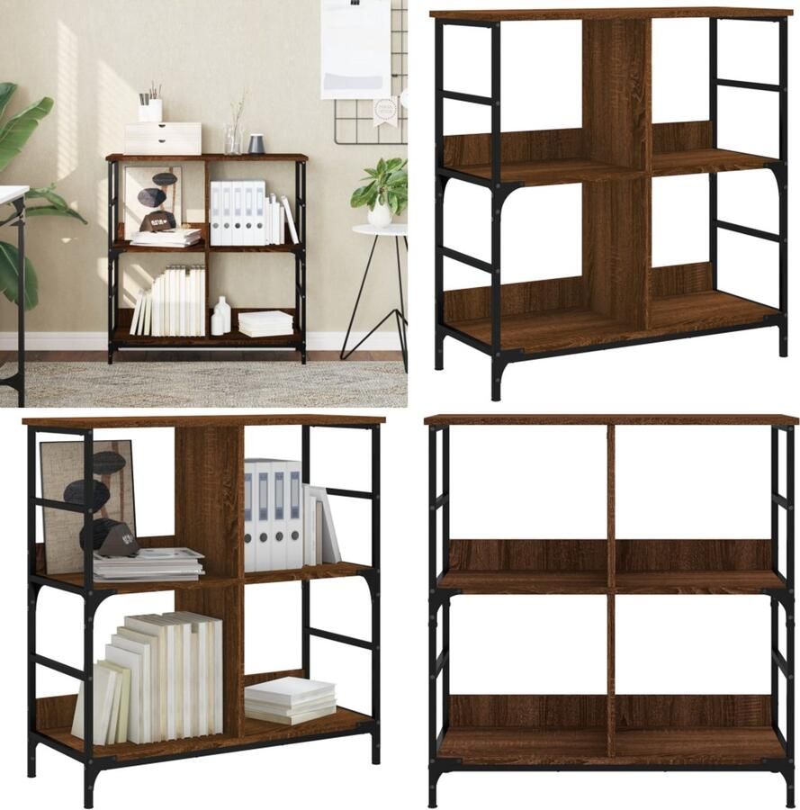 VidaXL Boekenrek 78 5x33x82 cm bewerkt hout bruin eikenkleur Boekenkast Boekenkasten Boeken Plank Boekenrek