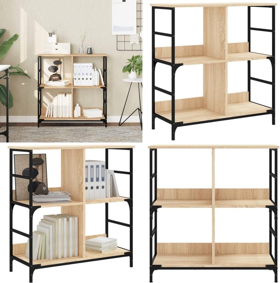 VidaXL Boekenrek 78 5x33x82 cm bewerkt hout en ijzer sonoma eikenkleur Boekenkast Boekenkasten Boeken Plank Boekenrek