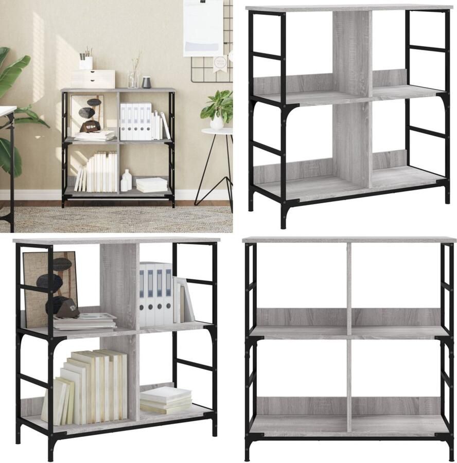 VidaXL Boekenrek 78 5x33x82 cm bewerkt hout grijs sonoma eikenkleur Boekenkast Boekenkasten Boeken Plank Boekenrek