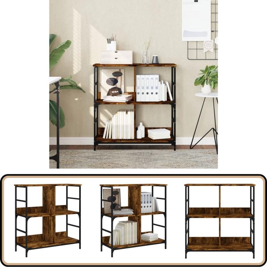 VidaXL Boekenrek 78 5x33x82 cm Gerookt Eiken Boekenrek Industrieel Boekenrek Houten Boekenrek Bruine Boekenkast Vintage Boekenplank