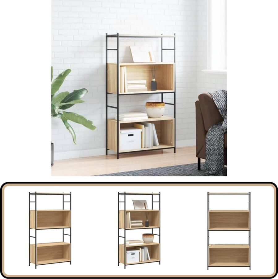 VidaXL Boekenrek 80x30x145 5 cm Sonoma eiken Boekenrek Industrieel Interieur Houten Boekenkast Bibliotheek Opbergoplossing