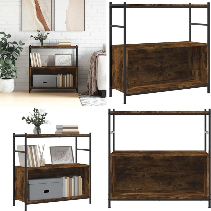VidaXL Boekenrek 80x30x78 5 cm bewerkt hout en ijzer gerookt eiken Boekenrek Boekenrekken Boekenkast Opbergrek