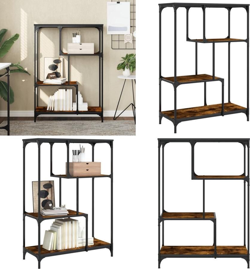 VidaXL Boekenrek 81x36x115 cm bewerkt hout en staal gerookt eikenkleur Boekenkast Boekenkasten Boeken Plank Schappenkast