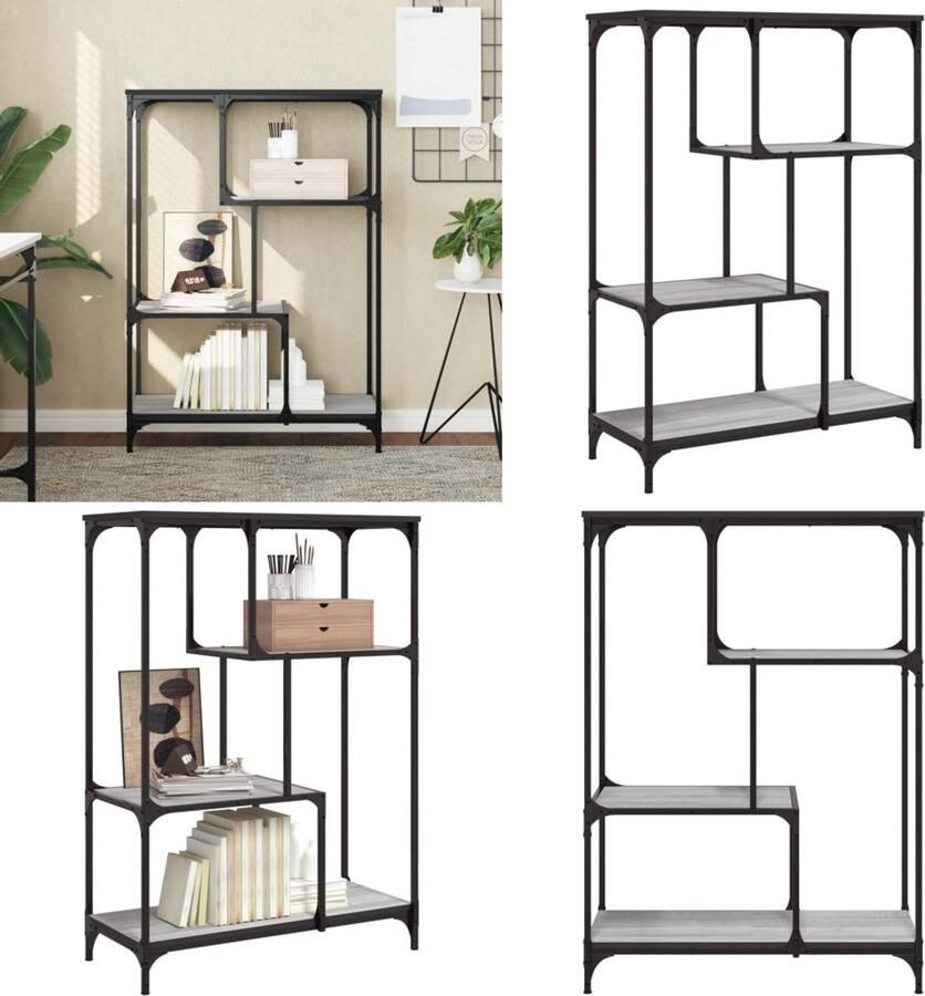 VidaXL Boekenrek 81x36x115 cm bewerkt hout en staal grijs sonoma Boekenkast Boekenkasten Boeken Plank Schappenkast