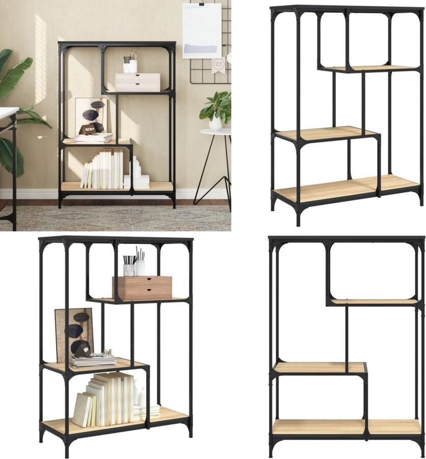 VidaXL Boekenrek 81x36x115 cm bewerkt hout en staal sonoma eikenkleur Boekenkast Boekenkasten Boeken Plank Schappenkast