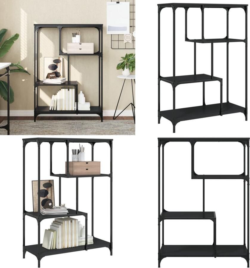 VidaXL Boekenrek 81x36x115 cm bewerkt hout en staal zwart Boekenkast Boekenkasten Boeken Plank Schappenkast