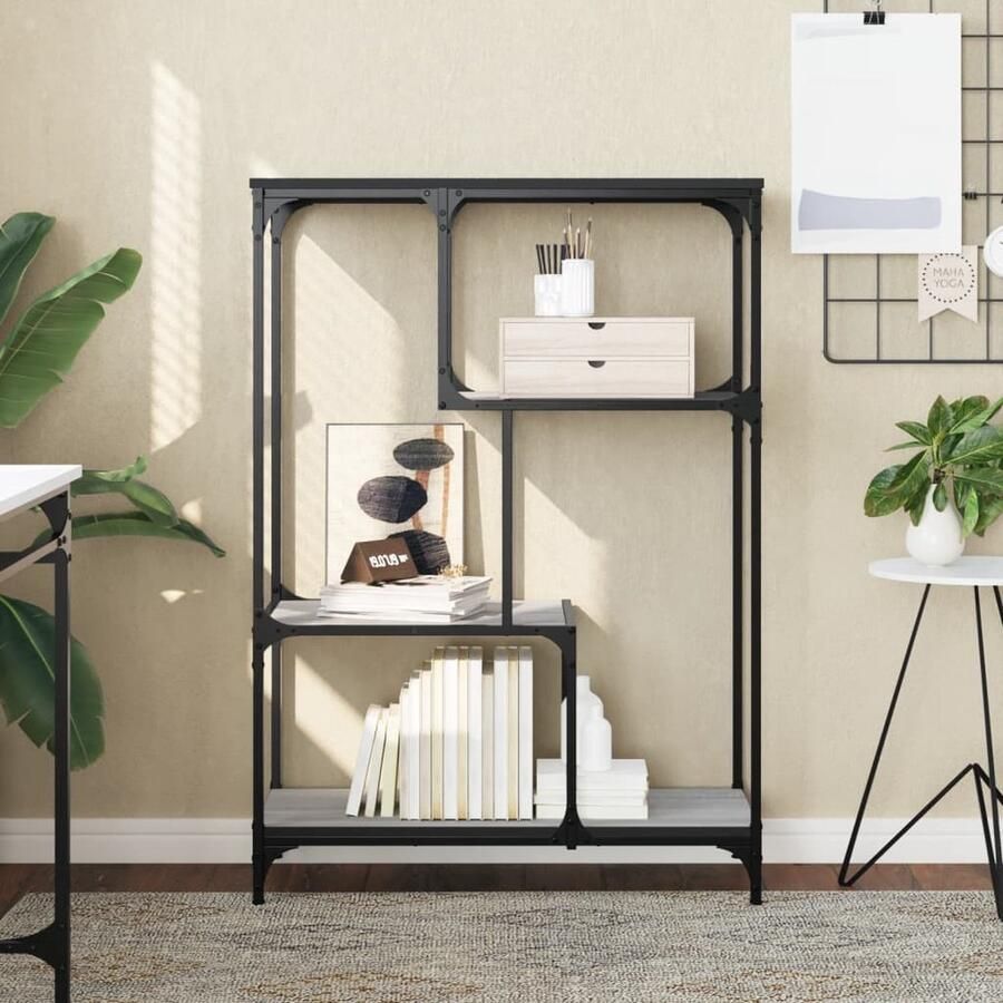 VidaXL Boekenrek 81x36x115 cm Grijs Sonoma Eiken Boekenrek Industrieel Boekenrek Houten Boekenrek Metalen Boekenrek Grijze Boekenkast Woonaccessoires Bibliotheek - Foto 2