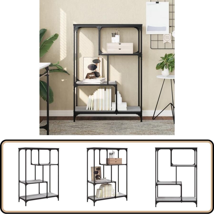 VidaXL Boekenrek 81x36x115 cm Grijs Sonoma Eiken Boekenrek Industrieel Boekenrek Houten Boekenrek Metalen Boekenrek Grijze Boekenkast Woonaccessoires Bibliotheek