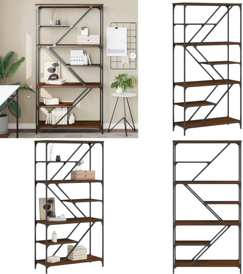 VidaXL Boekenrek 91x36x176 cm bewerkt hout en staal bruin eikenkleur Boekenrek Boekenrekken Boekenkast Boeken Plank