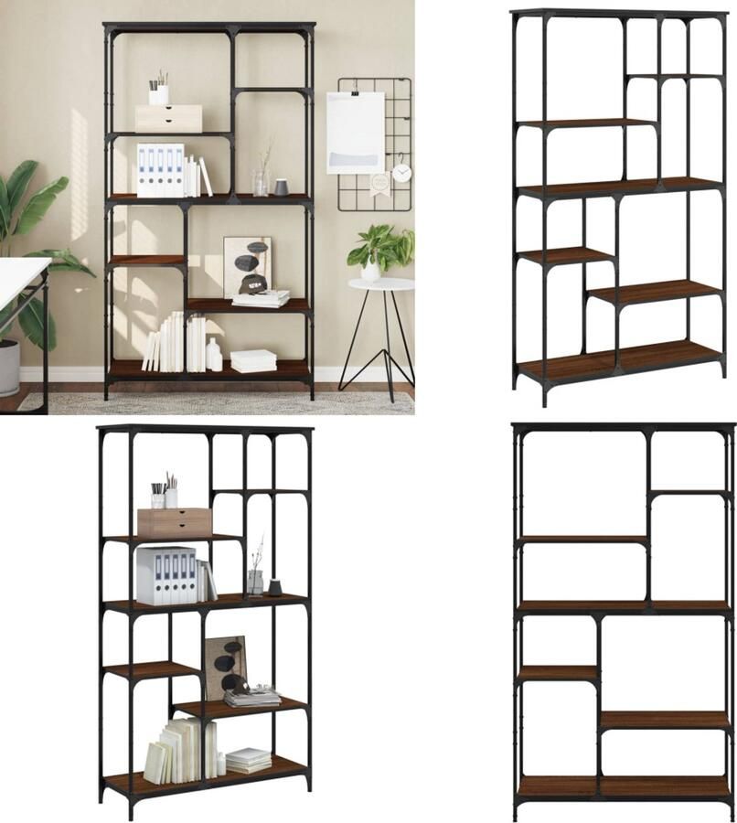 VidaXL Boekenrek 99x35 5x176 cm bewerkt hout en staal bruin eikenkleur Boekenkast Boekenkasten Boeken Plank Schappenkast