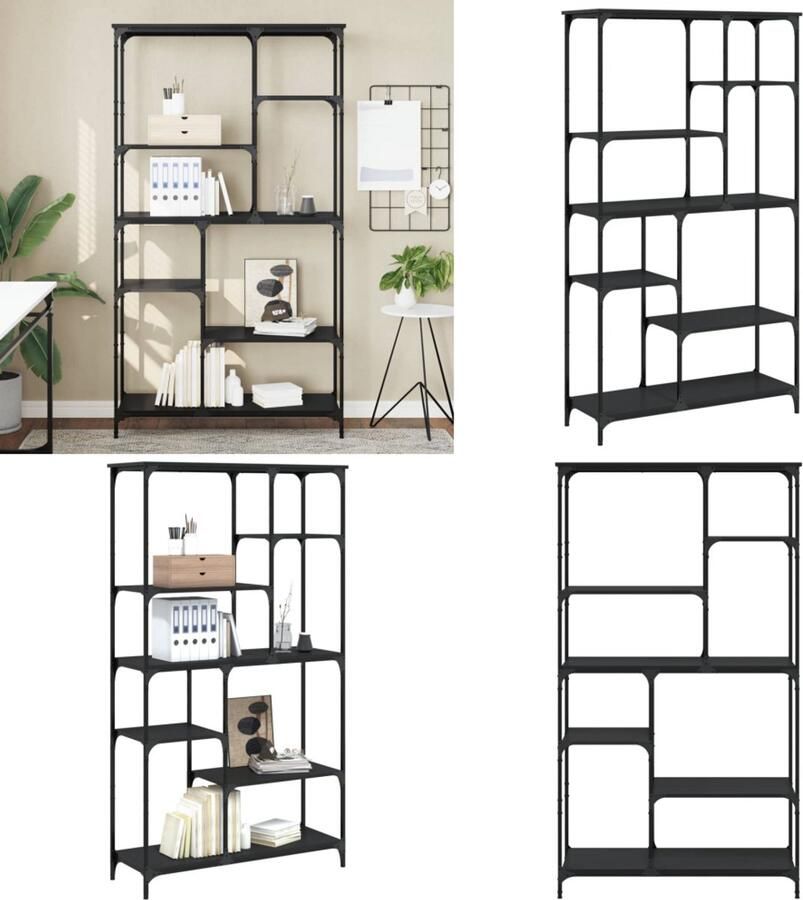 VidaXL Boekenrek 99x35 5x176 cm bewerkt hout en staal zwart Boekenkast Boekenkasten Boeken Plank Schappenkast