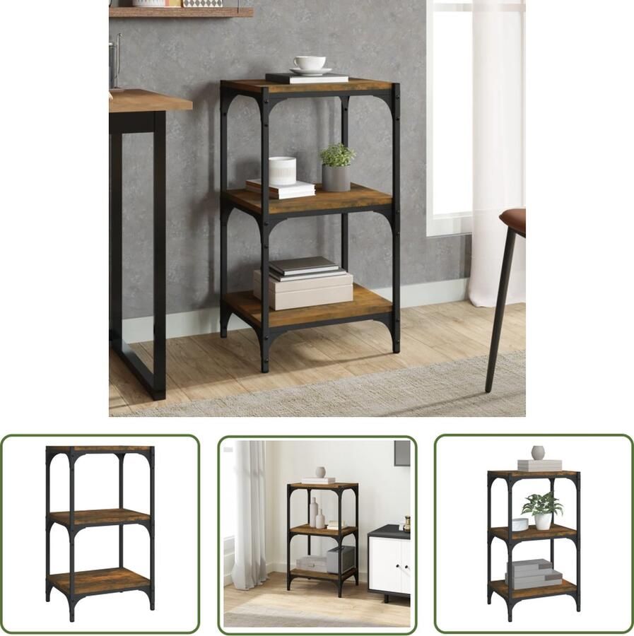 The Living Store Boekenkast 40x33x70 5 cm bewerkt hout en staal gerookt eiken Boekenkast Boekenrek Kast Industrieel Interieur Houten Boekenkast - Foto 2