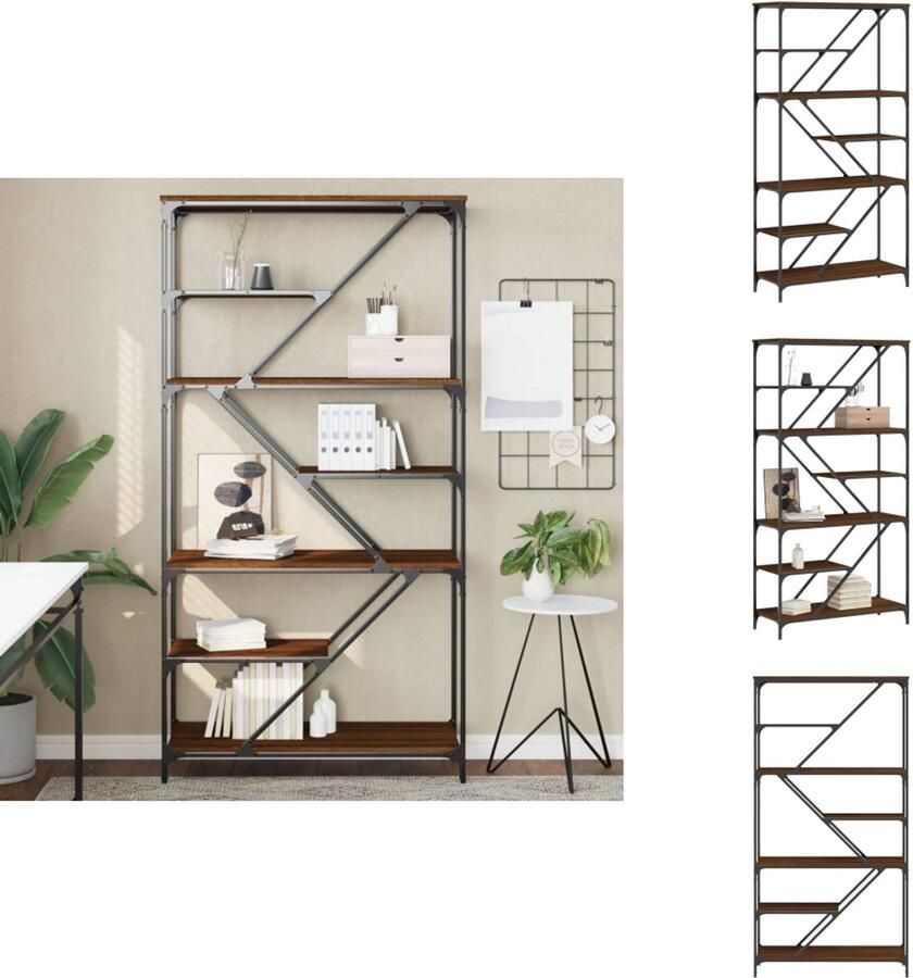 VidaXL Boekenrek Boekenrekken Boekenkast Boeken Plank Boekenrek 91x36x176 cm bewerkt hout en staal bruin eikenkleur