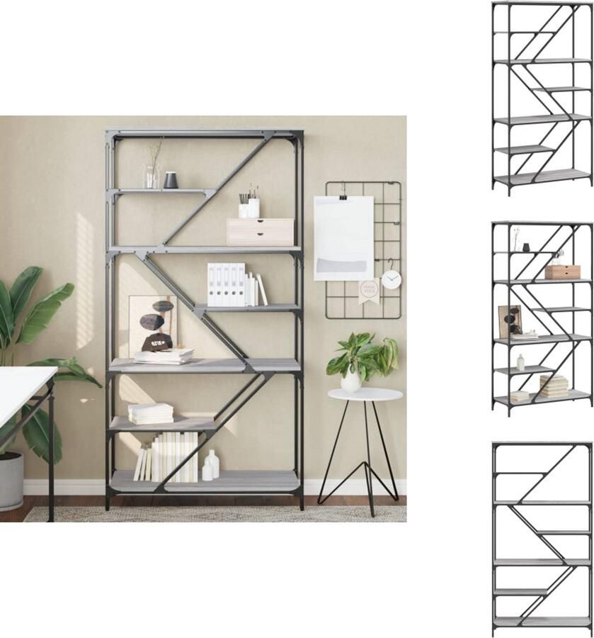 VidaXL Boekenrek Boekenrekken Boekenkast Boeken Plank Boekenrek 91x36x176 cm bewerkt hout en staal grijs sonoma