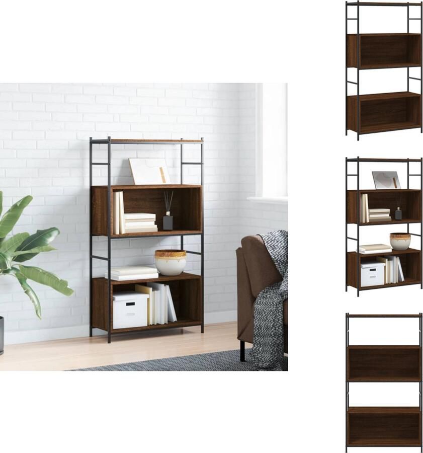 VidaXL Boekenrek Boekenrekken Boekenkast Opbergrek Boekenkast 80x30x145 5 cm bewerkt hout en ijzer bruin eikenkleur