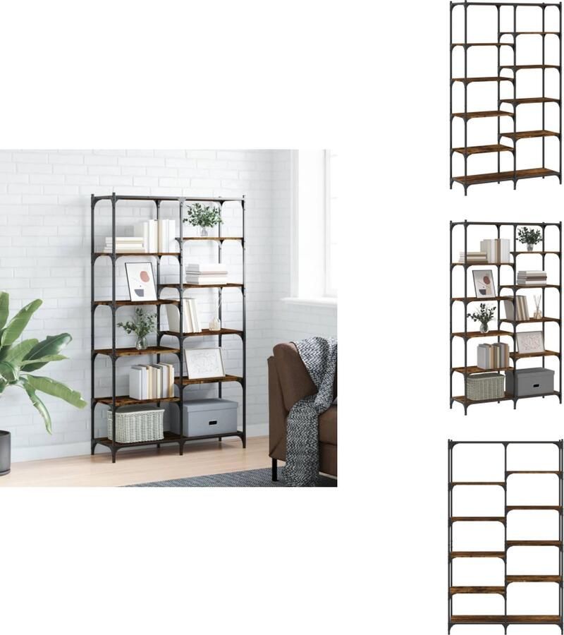 VidaXL Boekenrek Boekenrekken Boekenkast Opbergrek Boekenrek 100x32x170 cm bewerkt hout en ijzer gerookt eiken - Foto 2